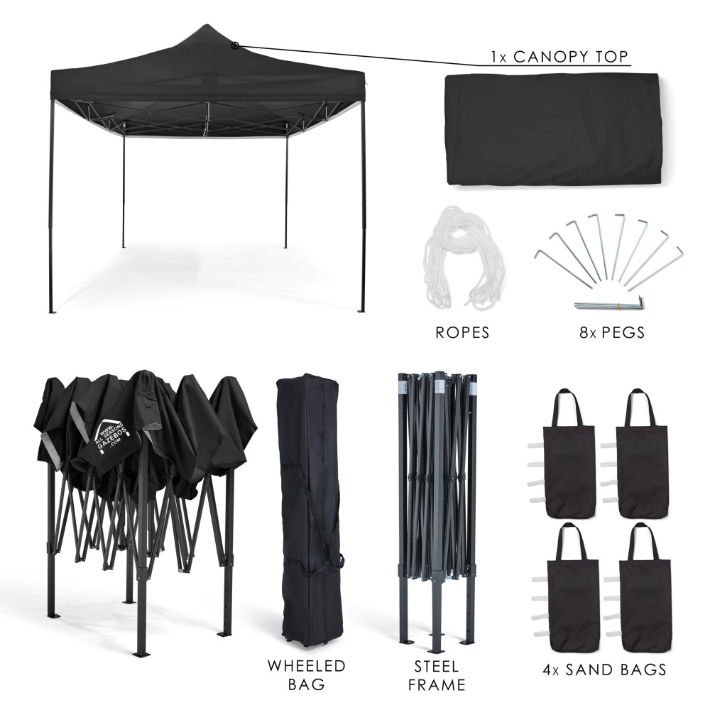 3x4.5m Pop Up Gazebo With Wheeled Bag, 4 Leg Weights, Rope and Pegs