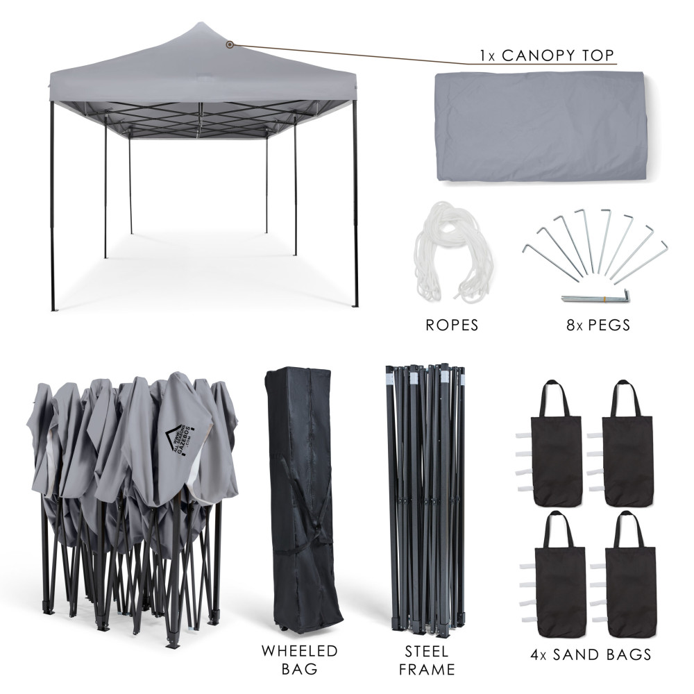 3x6m Pop Up Gazebo With Wheeled Bag, 6 Leg Weights, Rope and Pegs