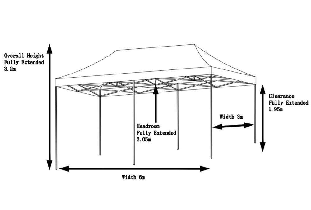 3x6m Pop Up Gazebo With Wheeled Bag, 6 Leg Weights, Rope and Pegs