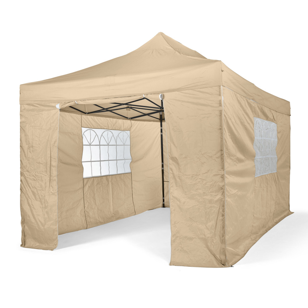 3x4.5m Pop Up Gazebo With Wheeled Bag, 4 Leg Weights, Rope and Pegs + 4 Side Walls ( STD )