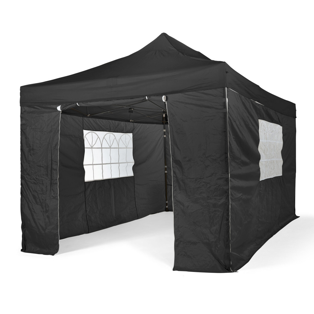 3x4.5m Pop Up Gazebo With Wheeled Bag, 4 Leg Weights, Rope and Pegs + 4 Side Walls ( STD )