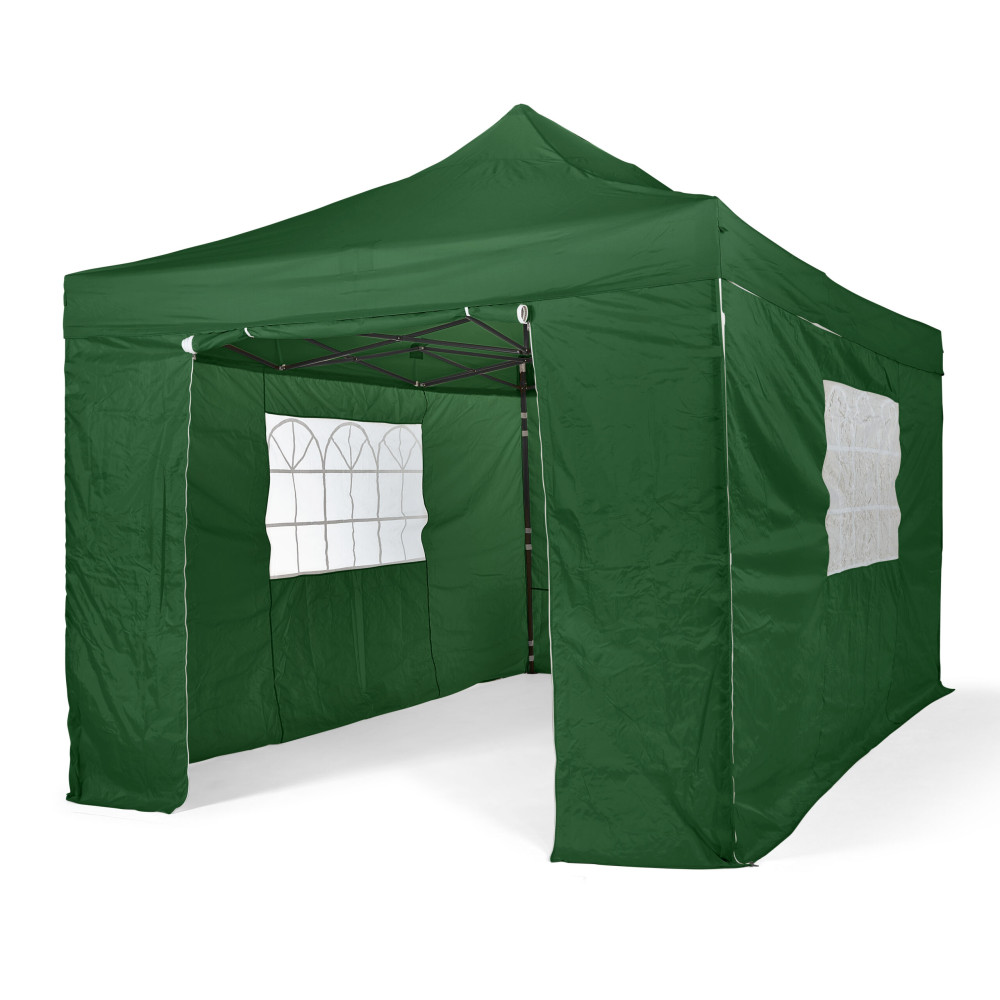 3x4.5m Pop Up Gazebo With Wheeled Bag, 4 Leg Weights, Rope and Pegs + 4 Side Walls ( STD )