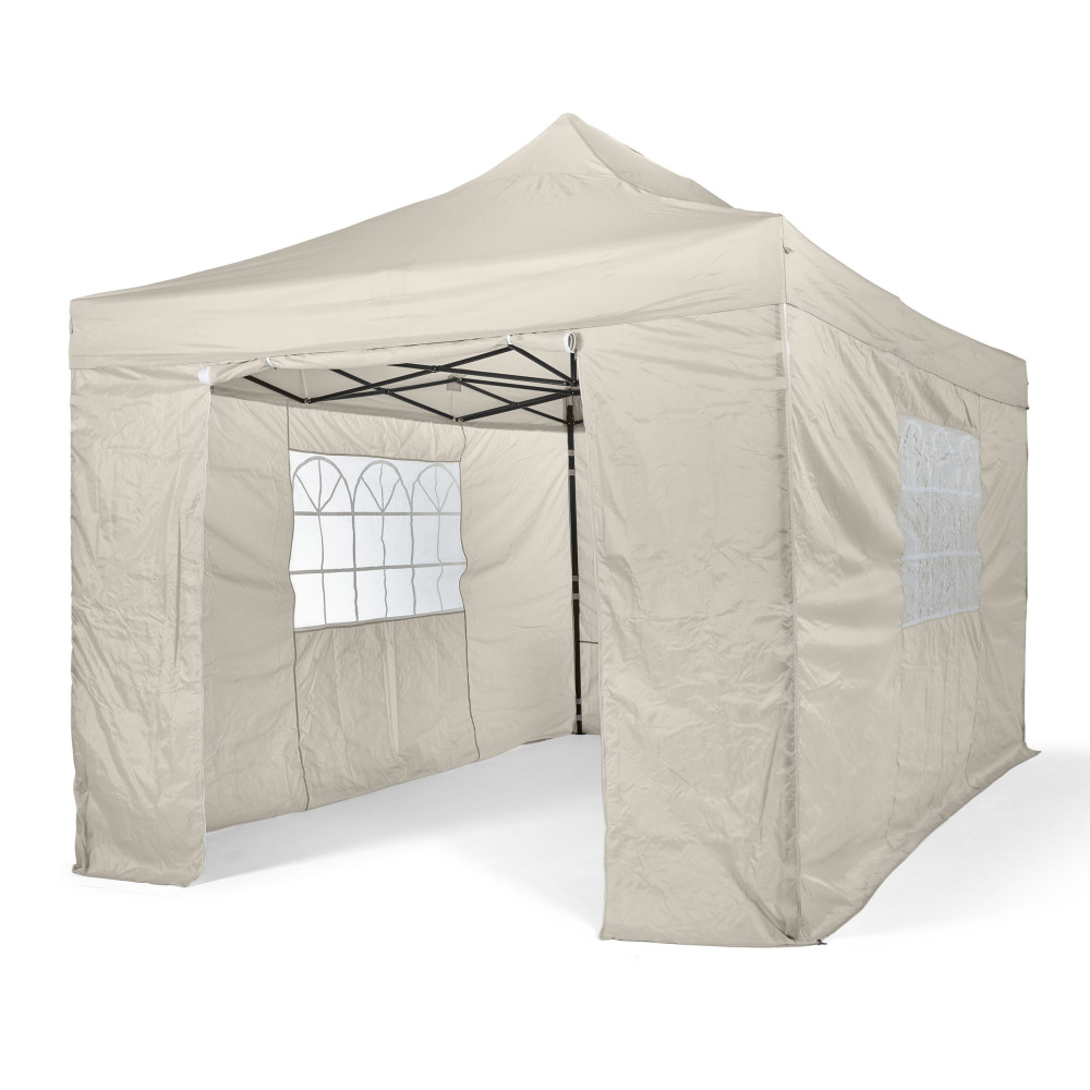 3x4.5m Pop Up Gazebo With Wheeled Bag, 4 Leg Weights, Rope and Pegs + 4 Side Walls ( STD )