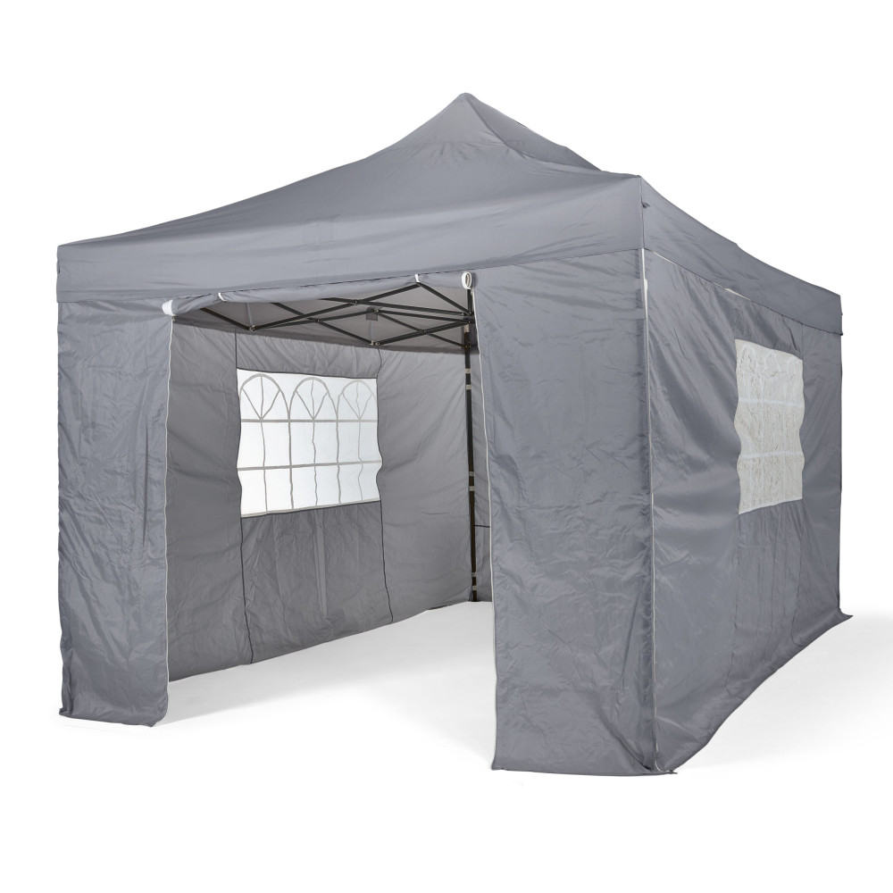 3x4.5m Pop Up Gazebo With Wheeled Bag, 4 Leg Weights, Rope and Pegs + 4 Side Walls ( STD )
