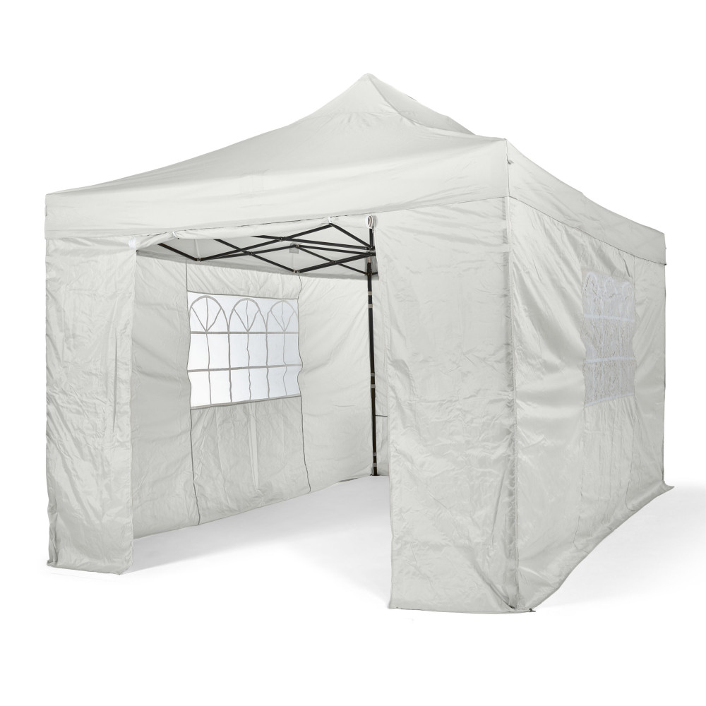3x4.5m Pop Up Gazebo With Wheeled Bag, 4 Leg Weights, Rope and Pegs + 4 Side Walls ( STD )