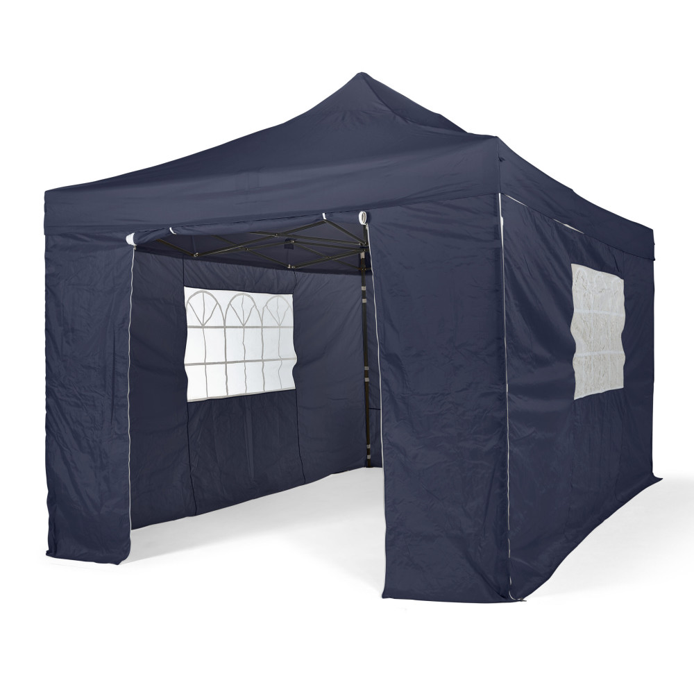 3x4.5m Pop Up Gazebo With Wheeled Bag, 4 Leg Weights, Rope and Pegs + 4 Side Walls ( STD )