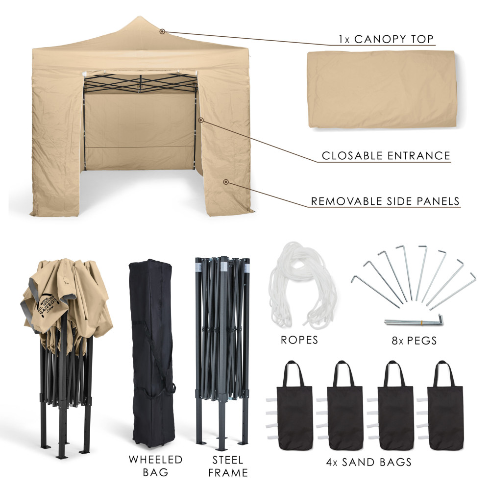 3x4.5m Pop Up Gazebo With Wheeled Bag, 4 Leg Weights, Rope and Pegs + 4 Side Walls ( STD )
