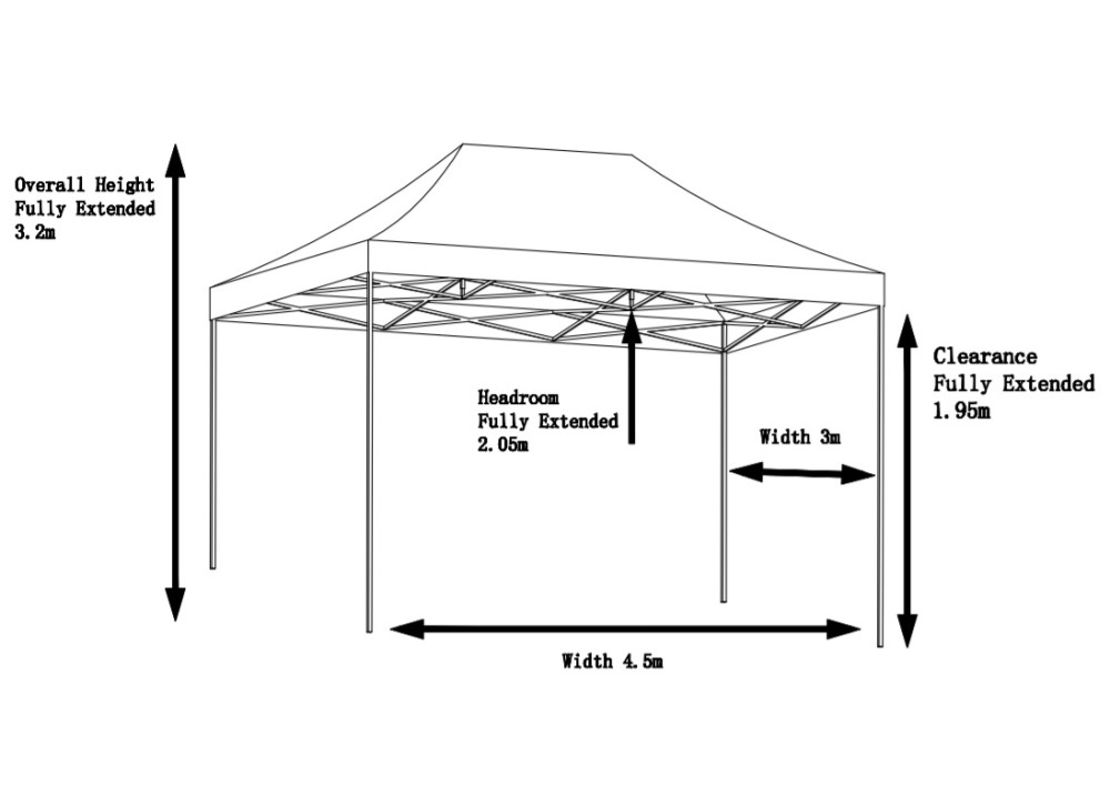 3x4.5m Pop Up Gazebo With Wheeled Bag, 4 Leg Weights, Rope and Pegs + 4 Side Walls ( STD )