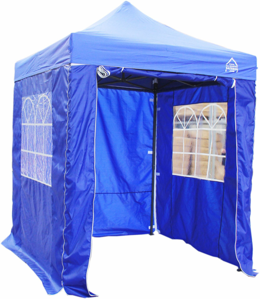 2x2m Pop Up Gazebo With Wheeled Bag, 4 Leg Weights, Rope and Pegs + 4 Side Walls ( STD )