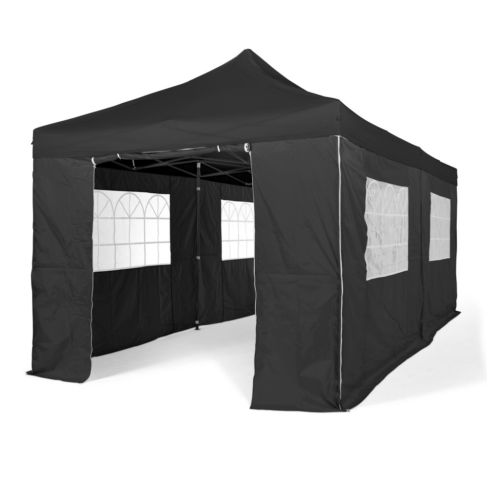 3x6m Pop Up Gazebo With Wheeled Bag, 6 Leg Weights, Rope and Pegs + 4 Side Walls ( STD )