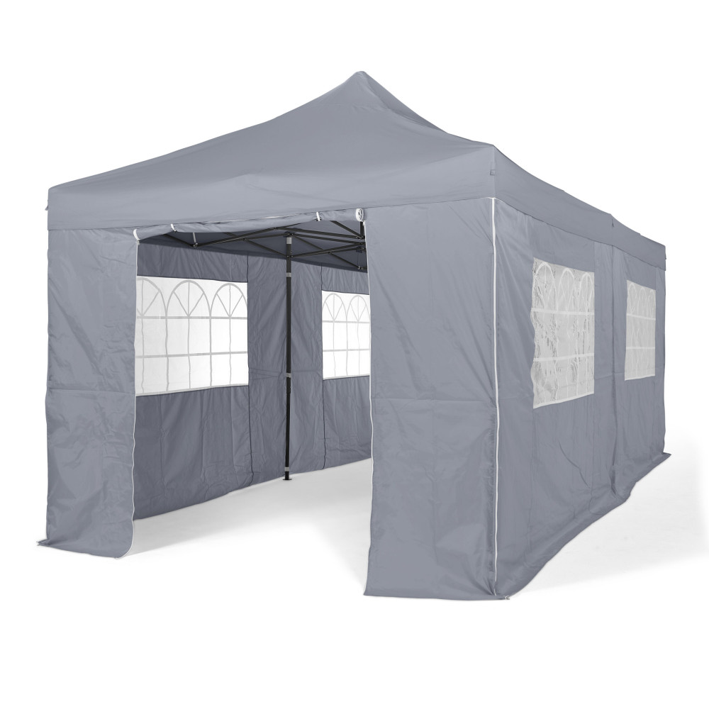 3x6m Pop Up Gazebo With Wheeled Bag, 6 Leg Weights, Rope and Pegs + 4 Side Walls ( STD )