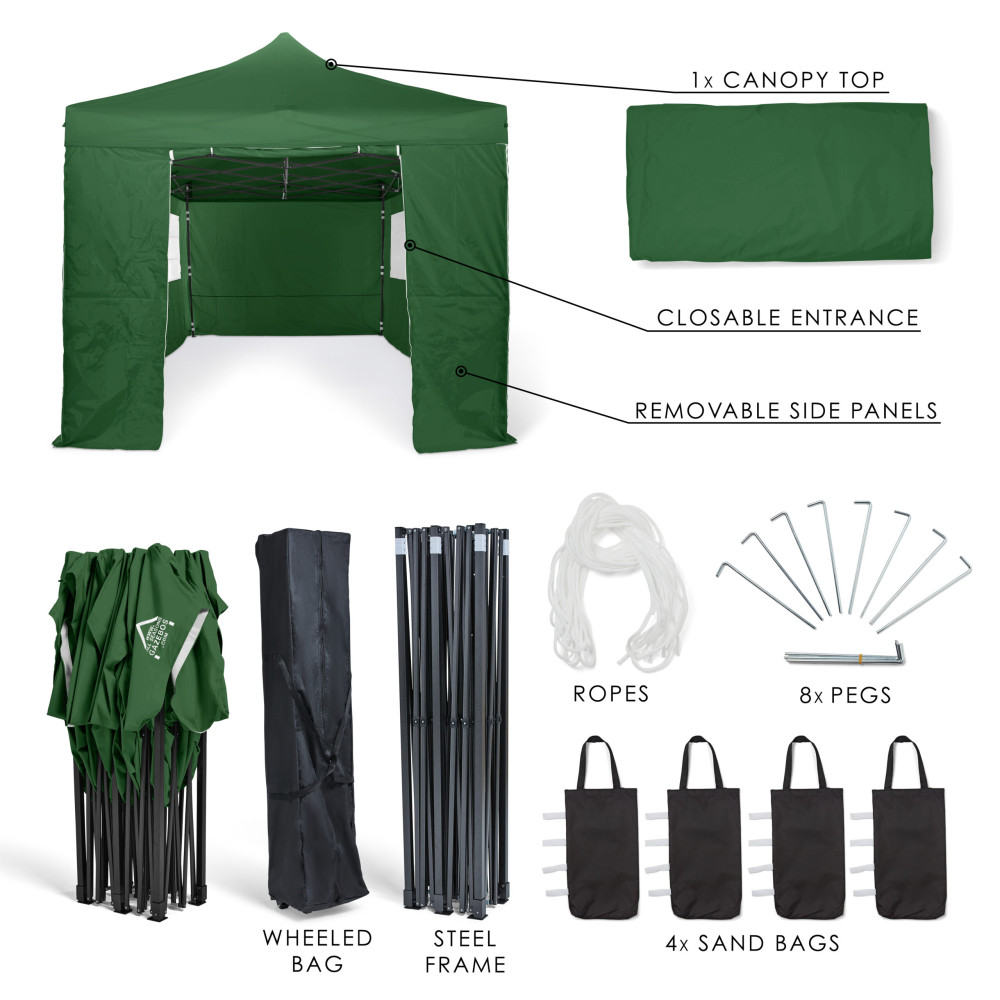 3x6m Pop Up Gazebo With Wheeled Bag, 6 Leg Weights, Rope and Pegs + 4 Side Walls ( STD )