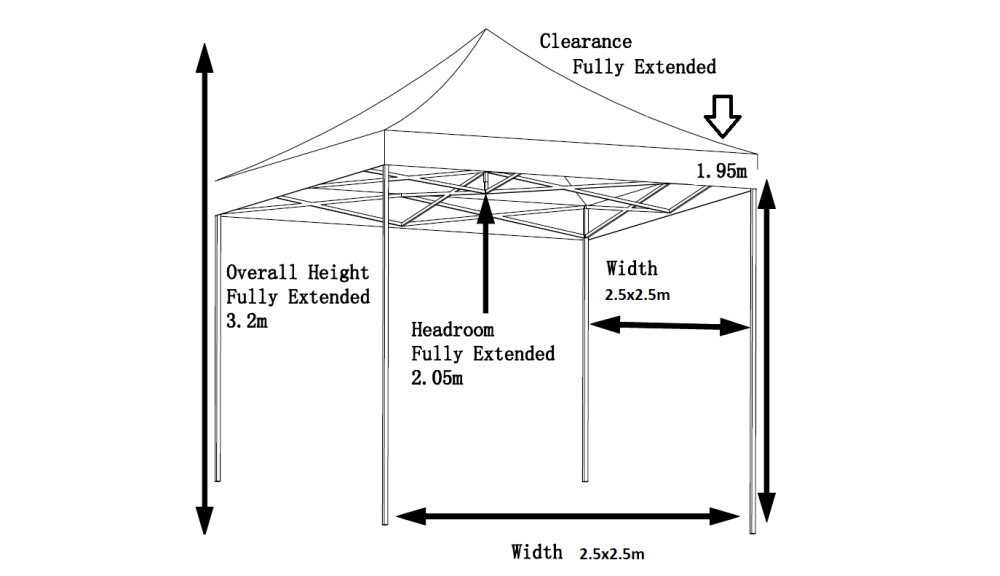 2.5x2.5m Pop Up Gazebo With Wheeled Bag, 4 Leg Weights, Rope and Pegs