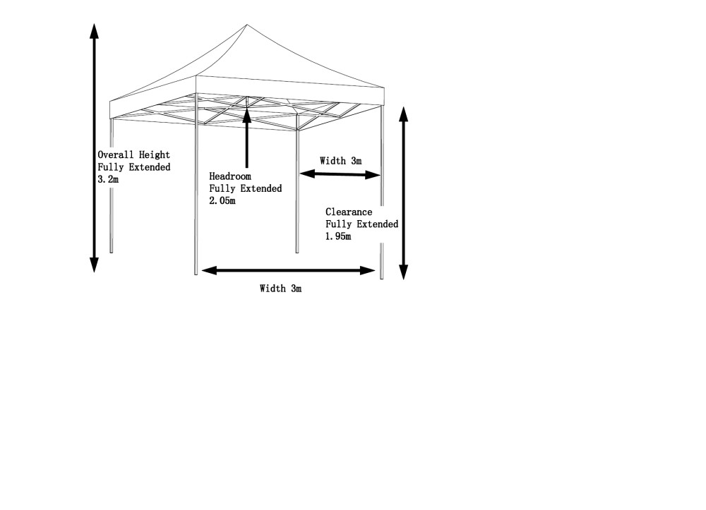 3x3m Pop Up Gazebo With Wheeled Bag, 4 Leg Weights, Rope and Pegs