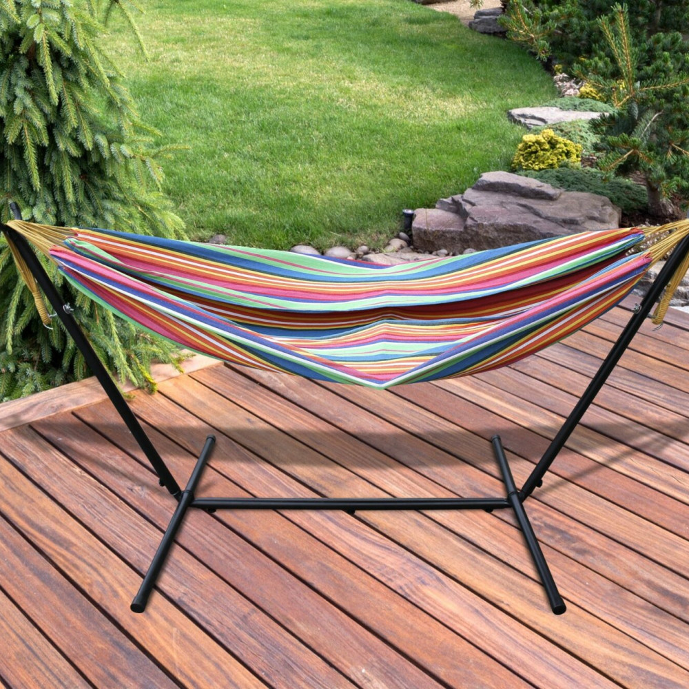 Ross James Garden Furniture, 100% Double Cotton Hammock with heavy Duty Metal Stand with over 200kg Weight Capacity