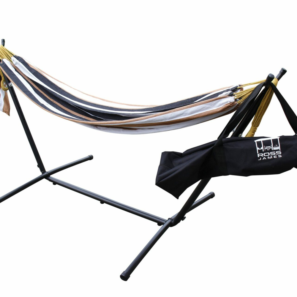 Ross James Garden Furniture, 100% Double Cotton Hammock with heavy Duty Metal Stand with over 200kg Weight Capacity