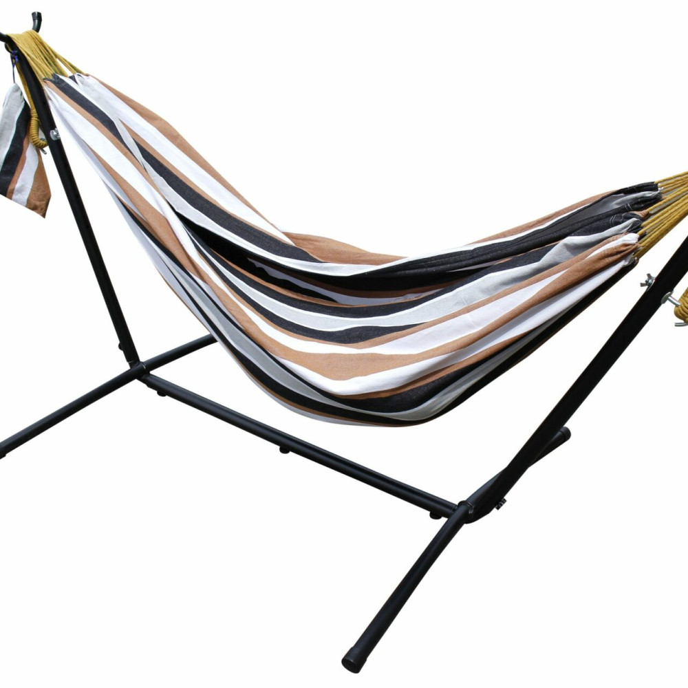 Ross James Garden Furniture, 100% Double Cotton Hammock with heavy Duty Metal Stand with over 200kg Weight Capacity