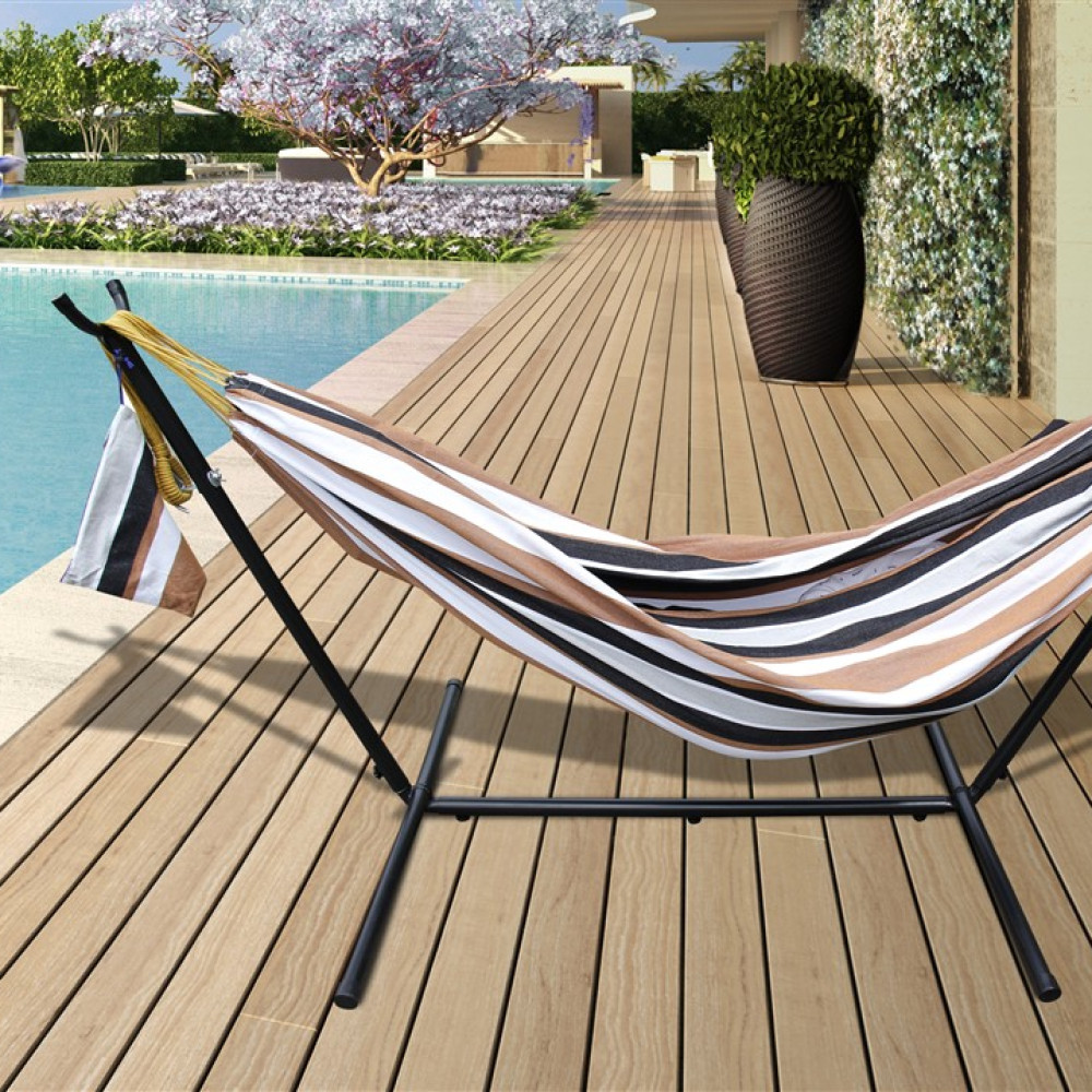 Ross James Garden Furniture, 100% Double Cotton Hammock with heavy Duty Metal Stand with over 200kg Weight Capacity