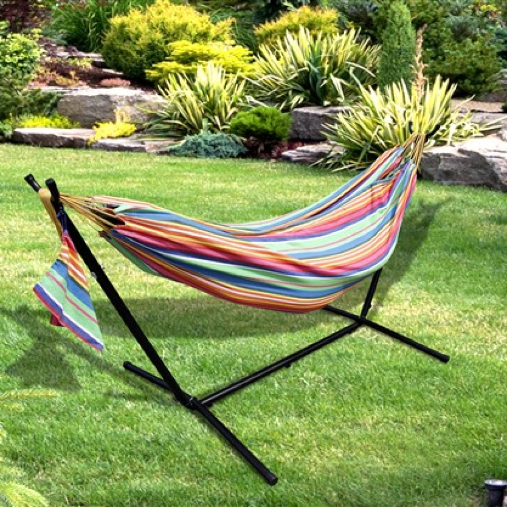 Ross James Garden Furniture, 100% Double Cotton Hammock with heavy Duty Metal Stand with over 200kg Weight Capacity