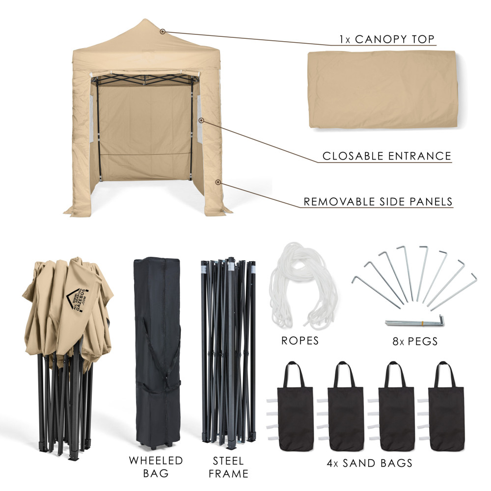 3x2m Pop Up Gazebo With Wheeled Bag, 4 Leg Weights, Rope and Pegs + 4 Side Walls ( STD )