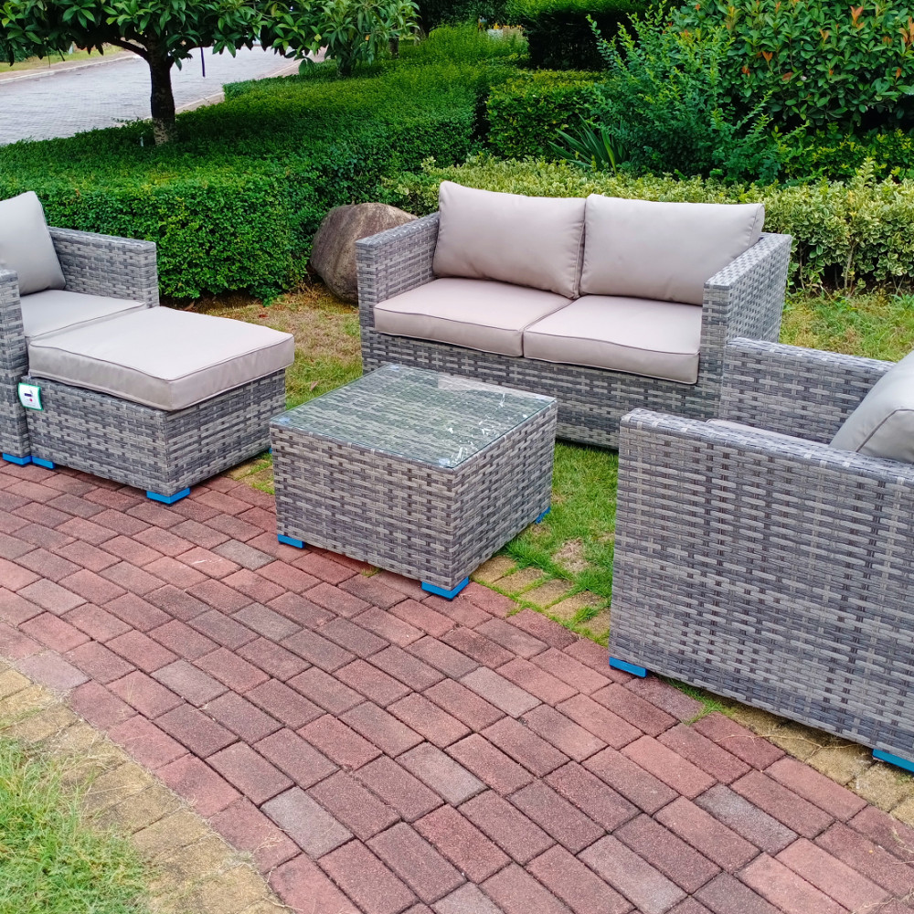 5 Piece Luxury Aluminium Framed Mixed Grey Rattan Sofa and table set
