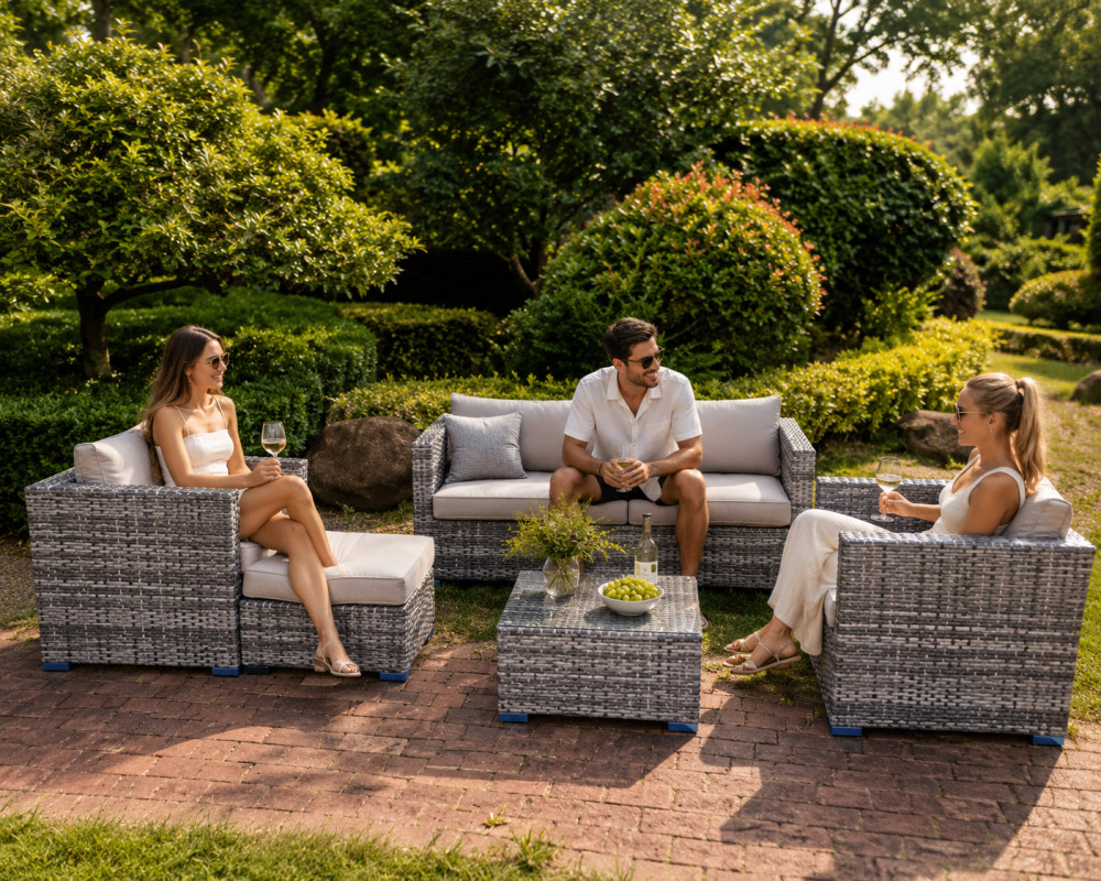 5 Piece Luxury Aluminium Framed Mixed Grey Rattan Sofa and table set
