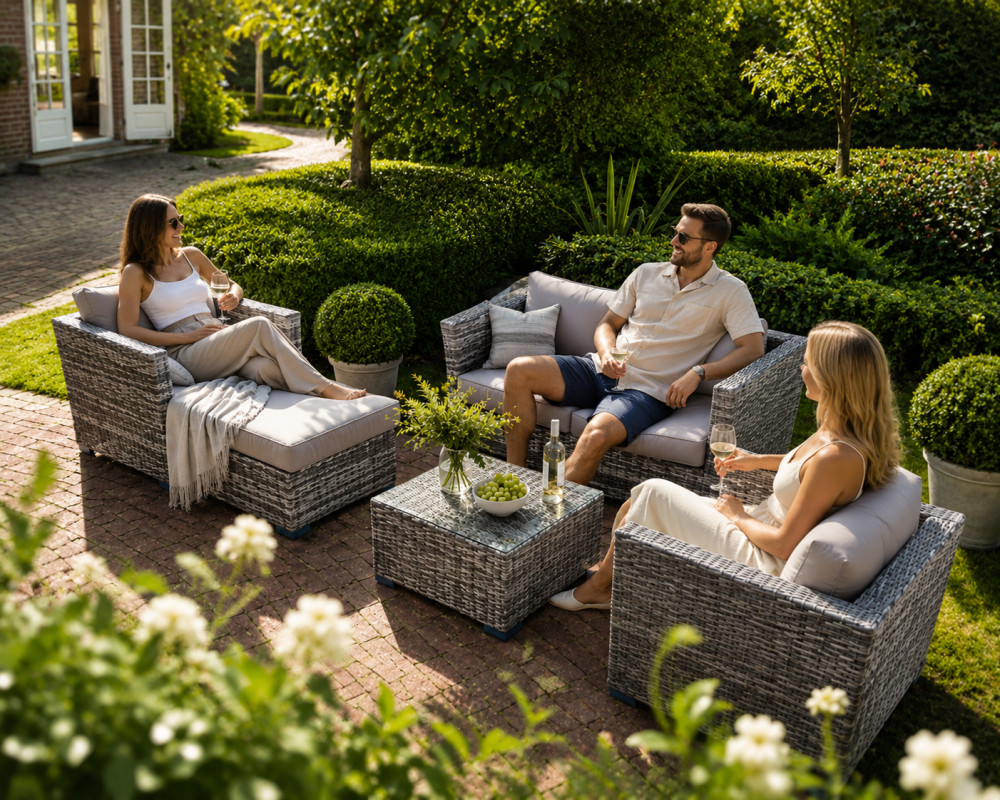 5 Piece Luxury Aluminium Framed Mixed Grey Rattan Sofa and table set