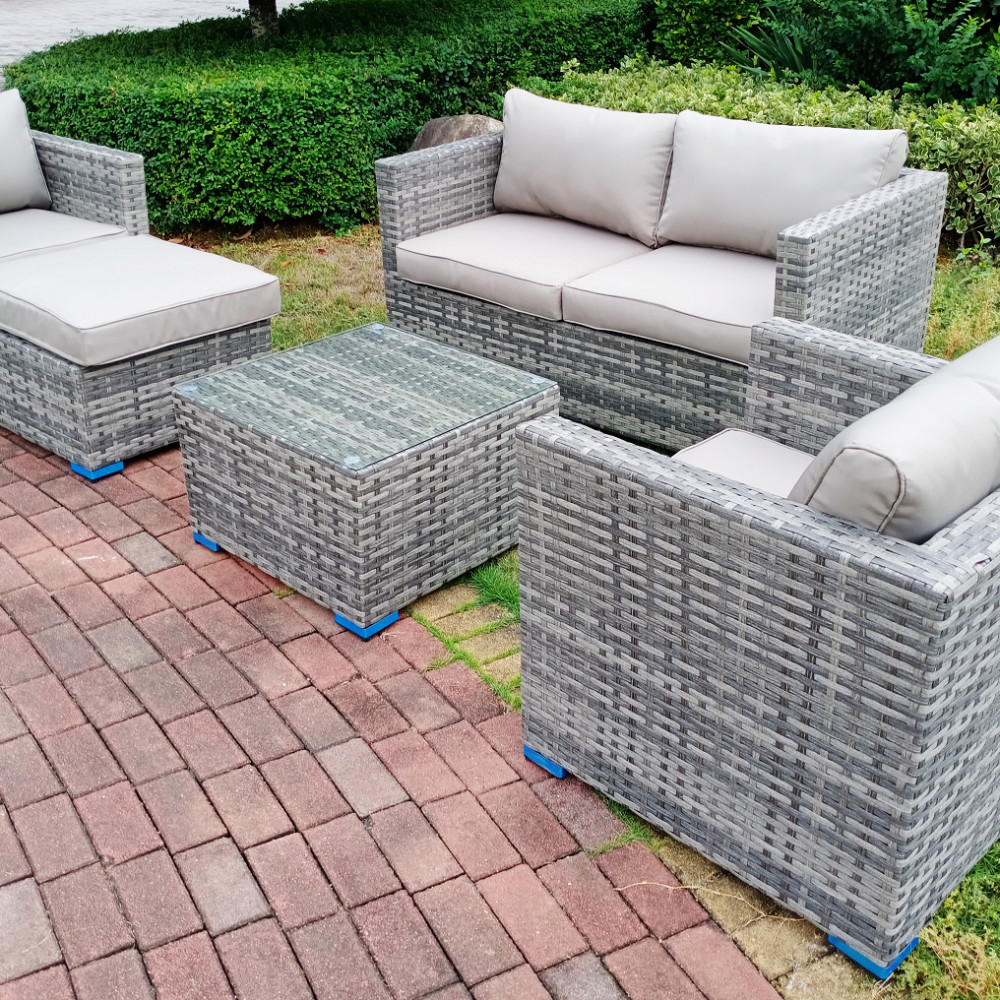 5 Piece Luxury Aluminium Framed Mixed Grey Rattan Sofa and table set
