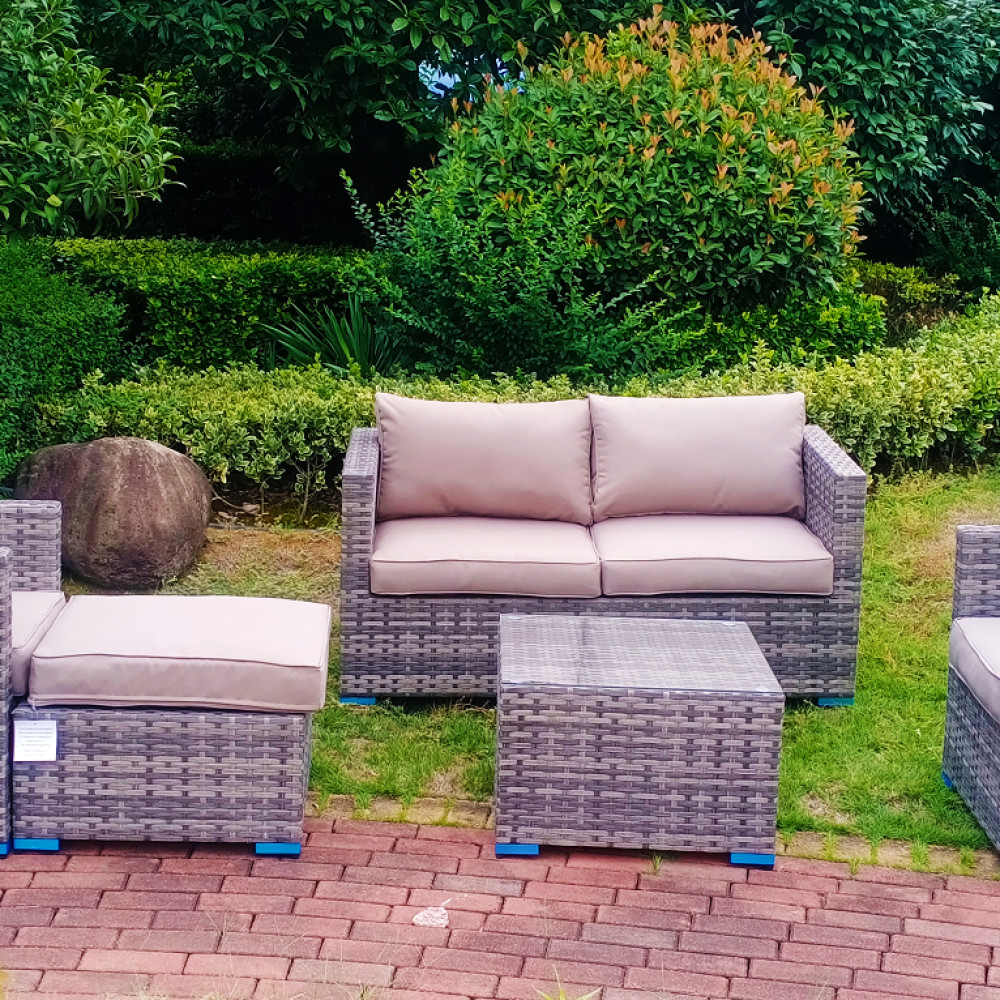 5 Piece Luxury Aluminium Framed Mixed Grey Rattan Sofa and table set