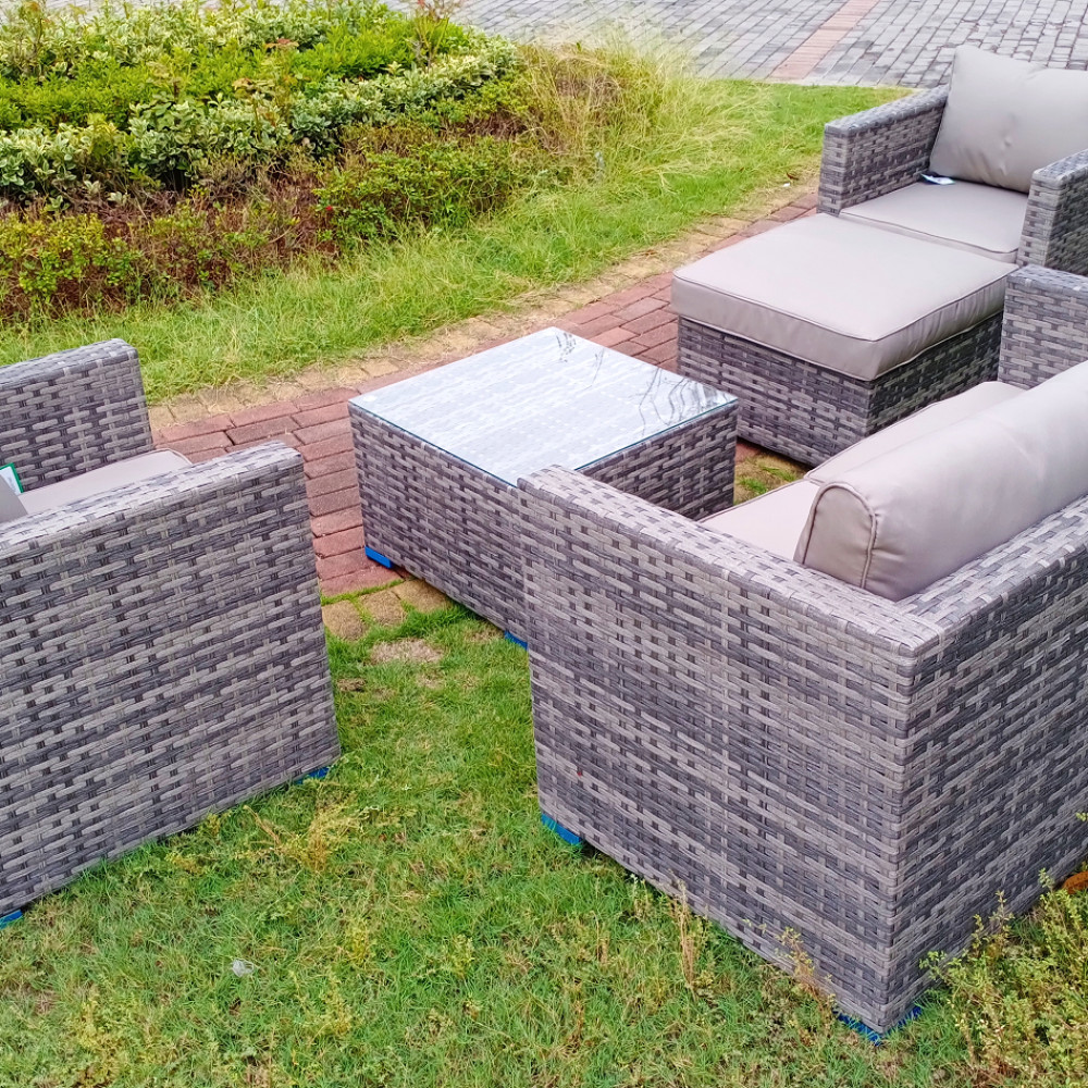 5 Piece Luxury Aluminium Framed Mixed Grey Rattan Sofa and table set