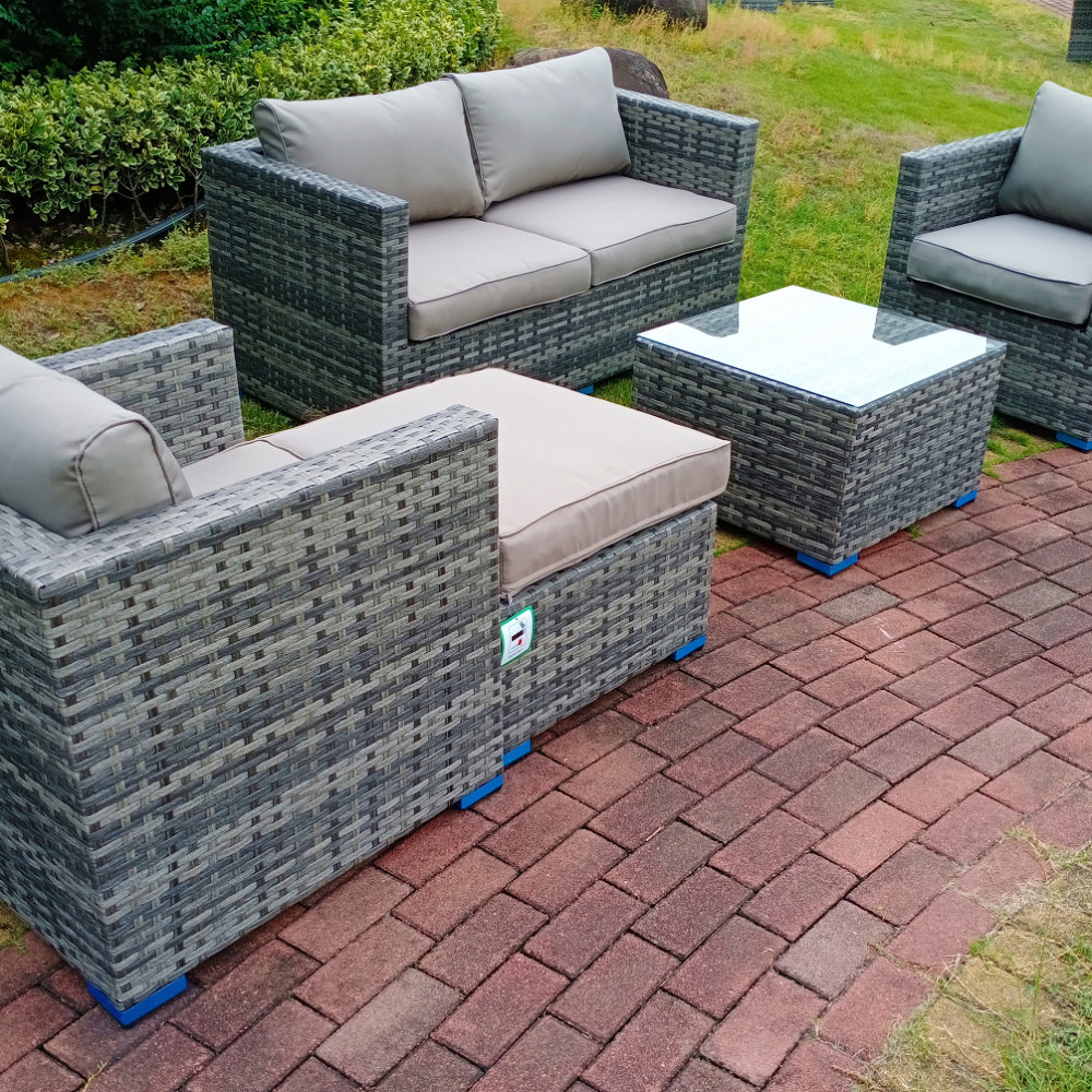 5 Piece Luxury Aluminium Framed Mixed Grey Rattan Sofa and table set
