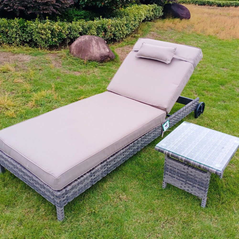 Luxury Mixed Grey Aluminium Framed Rattan Lounger &amp; Table with Tempered Glass