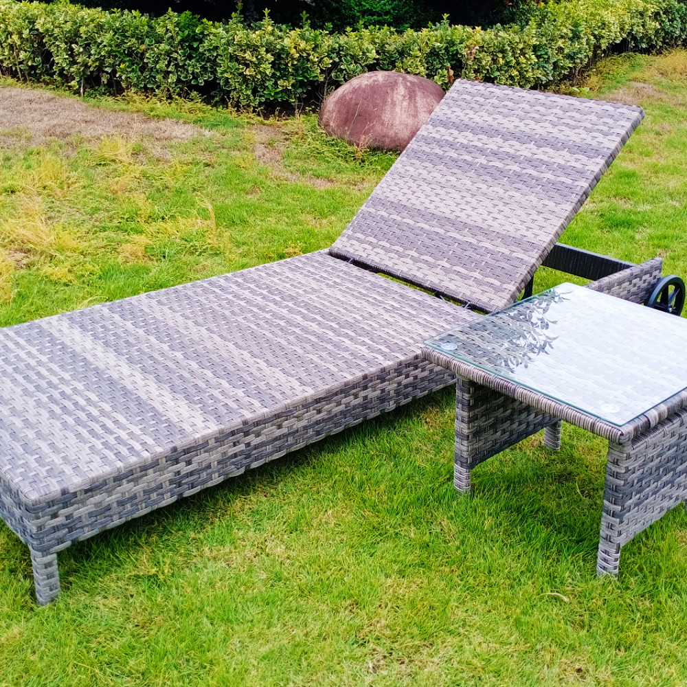 Luxury Mixed Grey Aluminium Framed Rattan Lounger &amp; Table with Tempered Glass