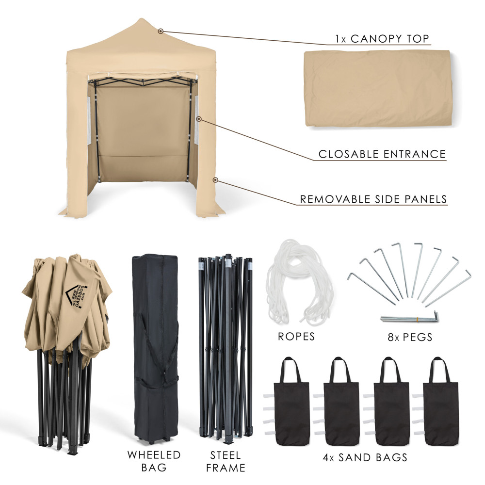 3x2m Pop Up Gazebo With Wheeled Bag, 4 Leg Weights, Rope and Pegs + 4 Heavyweight Side Walls (SUP)