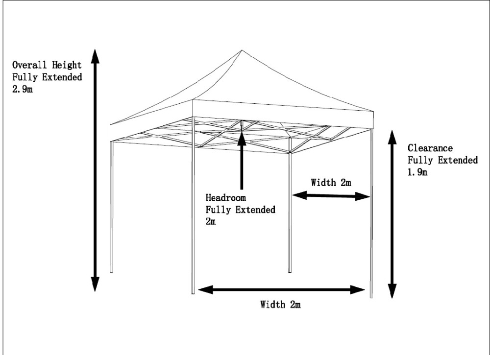 2x2m Pop Up Gazebo With Wheeled bag, 4 Leg Weights, Rope and Pegs
