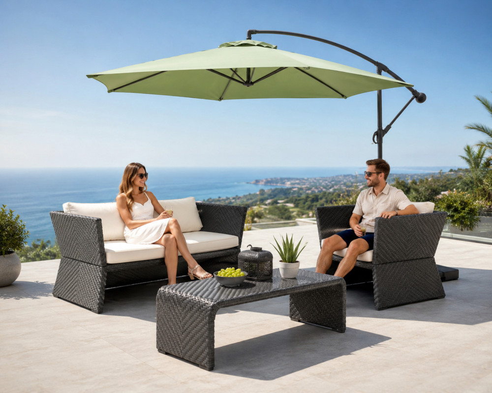 Ross James Luxury Garden Furniture Parasol with crank handle and base weights