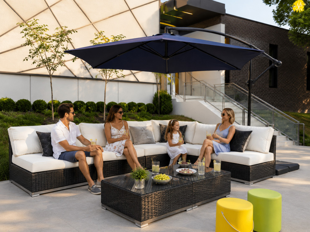 Ross James Luxury Garden Furniture Parasol with crank handle and base weights
